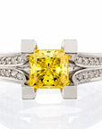 2 Carat Princess Cut Canary and Pave Cubic Zirconia Split Band Engagement Ring - Boutique CZ