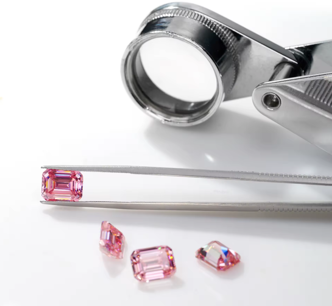 Pink Emerald Cut Moissanite Stones by Boutique CZ