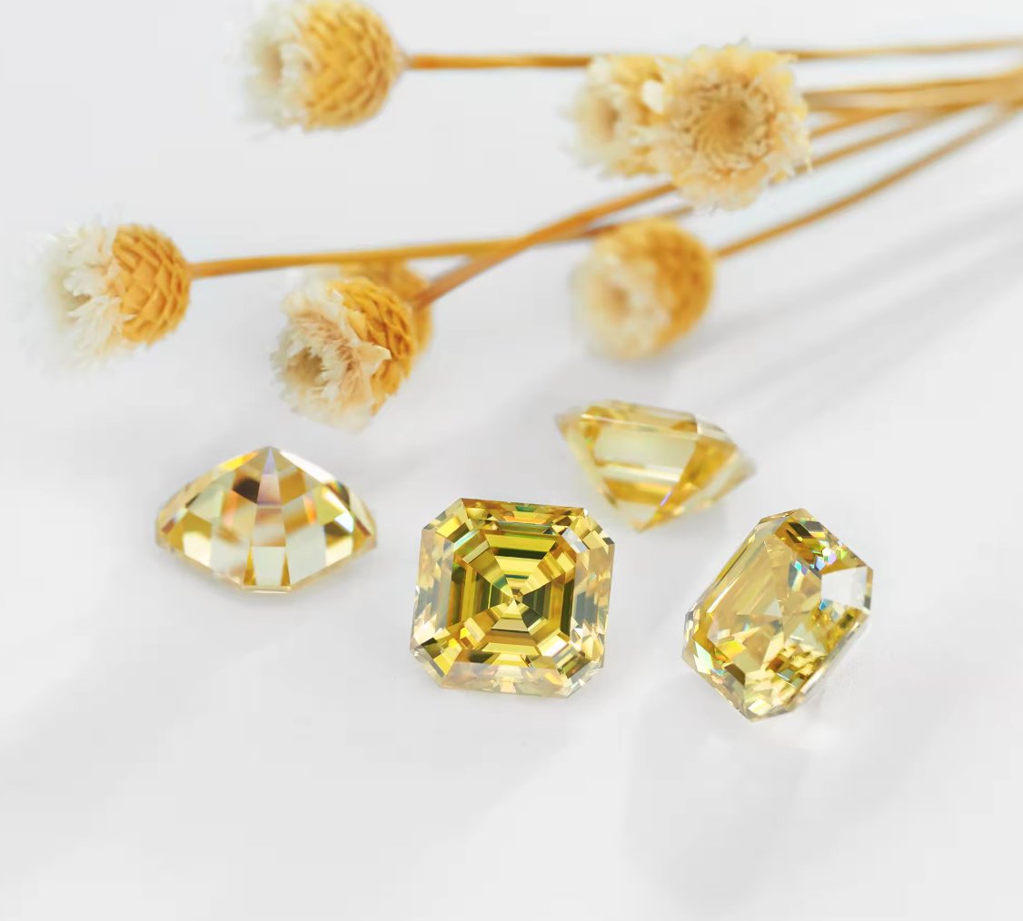Canary Yellow Asscher Cut Moissanite Stones - Boutique CZ