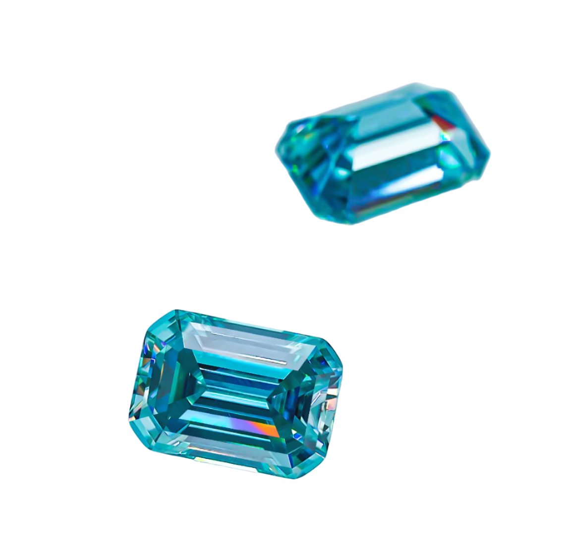 Cyan Blue Emerald Cut Moissanite Stones - Boutique CZ