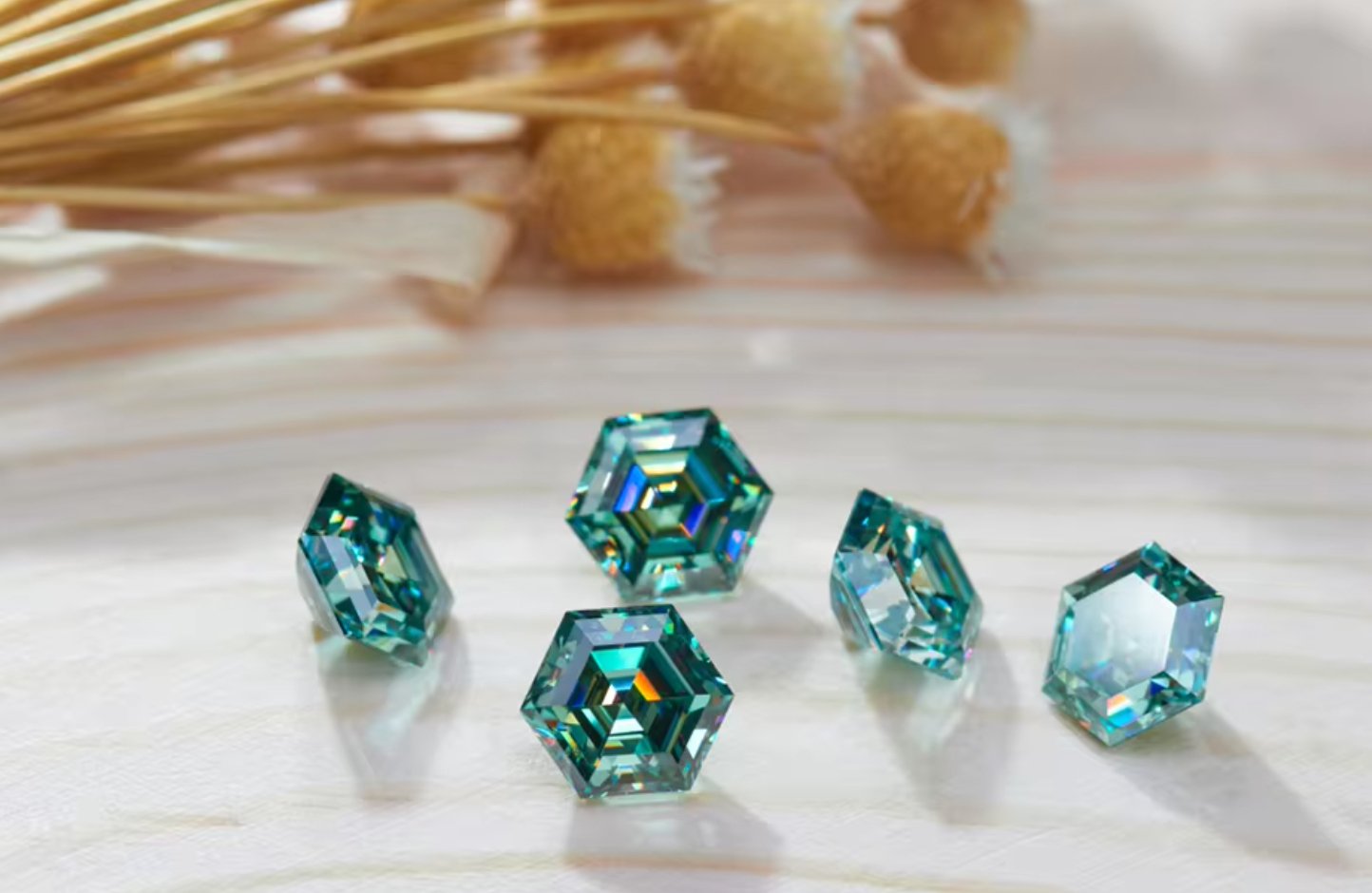 Cyan Blue Hexagon Cut Moissanite Stones - Boutique CZ