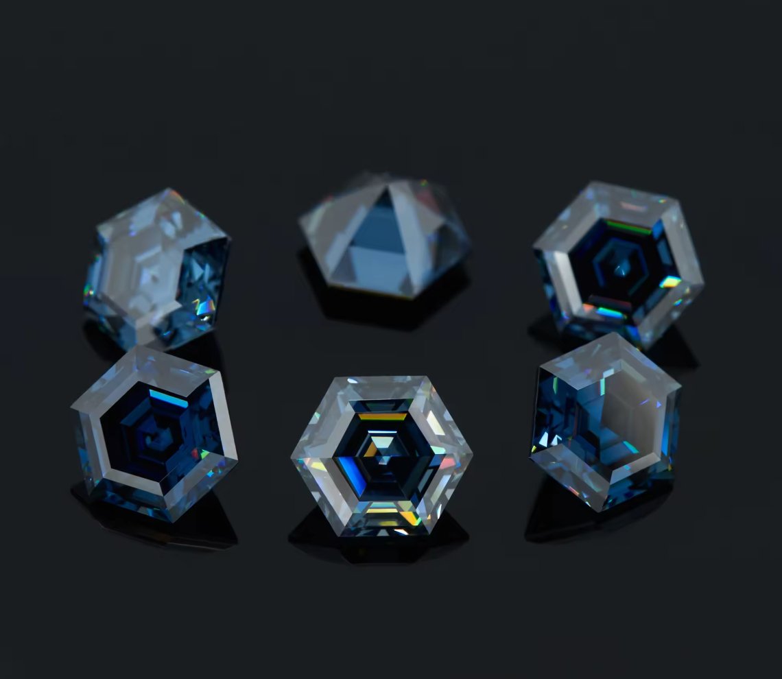 Dark Blue Hexagon Cut Moissanite Stones - Boutique CZ