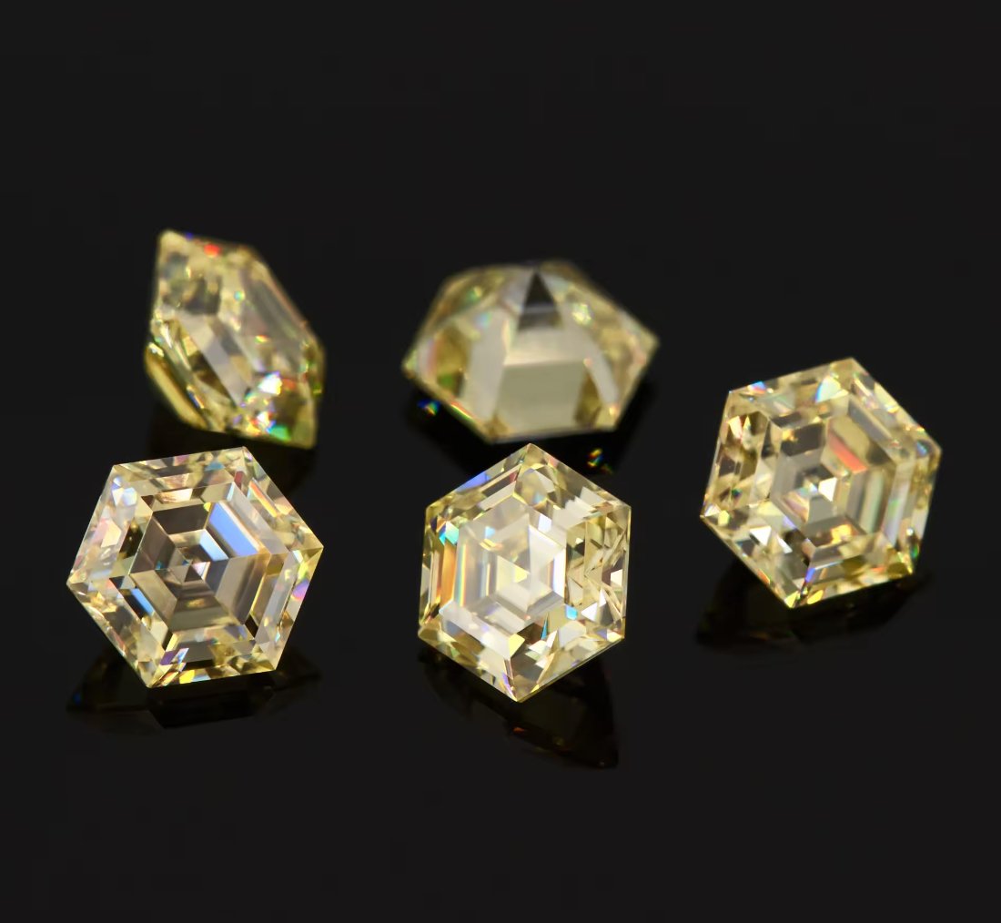 Fancy Canary Yellow Hexagon Cut Moissanite Stones - Boutique CZ