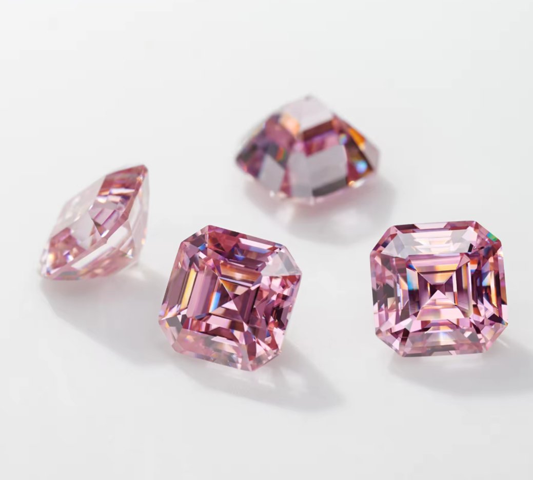 Fancy Pink Asscher Cut Moissanite Stones - Boutique CZ