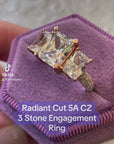 Radiant Cut Three Stone Cubic Zirconia Engagement Ring In Sterling Silver