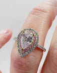Pear Cut Cubic Zirconia Double Halo Rose and White Gold Plated Silver Engagement Ring