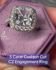 Cushion Cut Cubic Zirconia Halo Engagement Ring In Sterling Silver