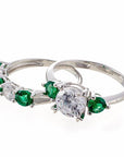 Round and Emerald Green Cubic Zirconia 5 Stone Anniversary Band - White Gold Plated Sterling Silver - Boutique CZ