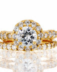 Round Cut Cubic Zirconia Halo Bridal Set In Yellow Gold Plated Sterling Silver - Boutique CZ