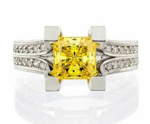 2 Carat Princess Cut Canary and Pave Cubic Zirconia Split Band Engagement Ring - Boutique Pavè
