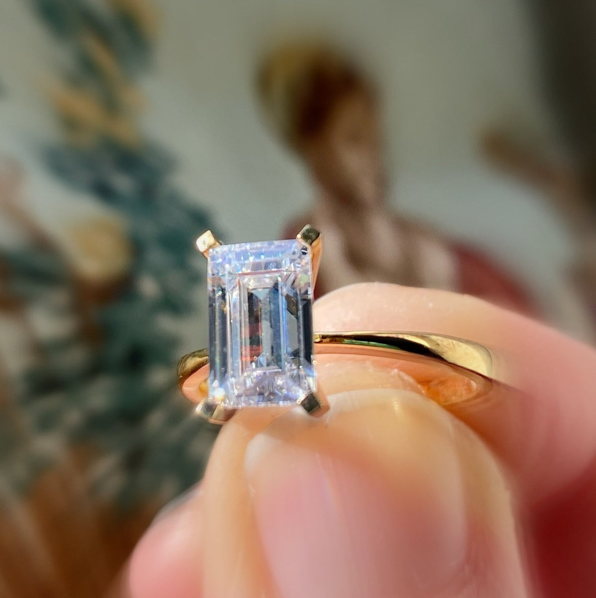 Carat Emerald Cut Cubic Zirconia Solitaire Engagement Ring