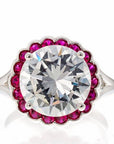 5 Carat Round and Ruby Accent Cubic Zirconia Halo Engagement Ring In White Gold Plated Sterling Silver - Boutique Pavè