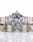 Round Princess Baguette Cut Cubic Zirconia Bridal Set In Sterling Silver