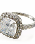Cushion Cut Cubic Zirconia Halo Engagement Ring In Sterling Silver - Boutique Pavè