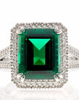 Fancy Faux Emerald Cubic Zirconia Cocktail Ring In Sterling Silver - Boutique Pavè