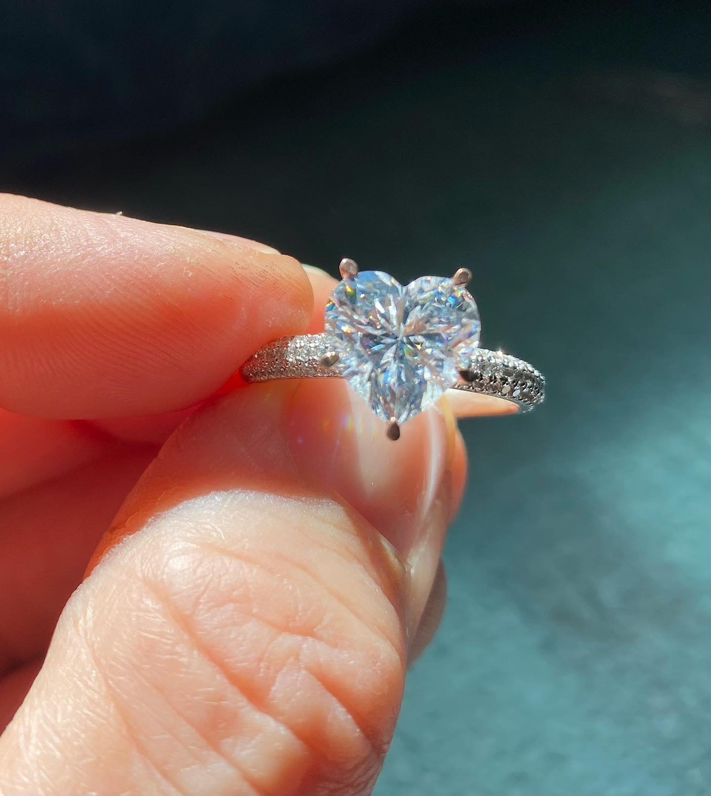 Heart Cut Cubic Zirconia and Round Cut Pave Engagement Ring In Sterling Silver - Boutique Pavè