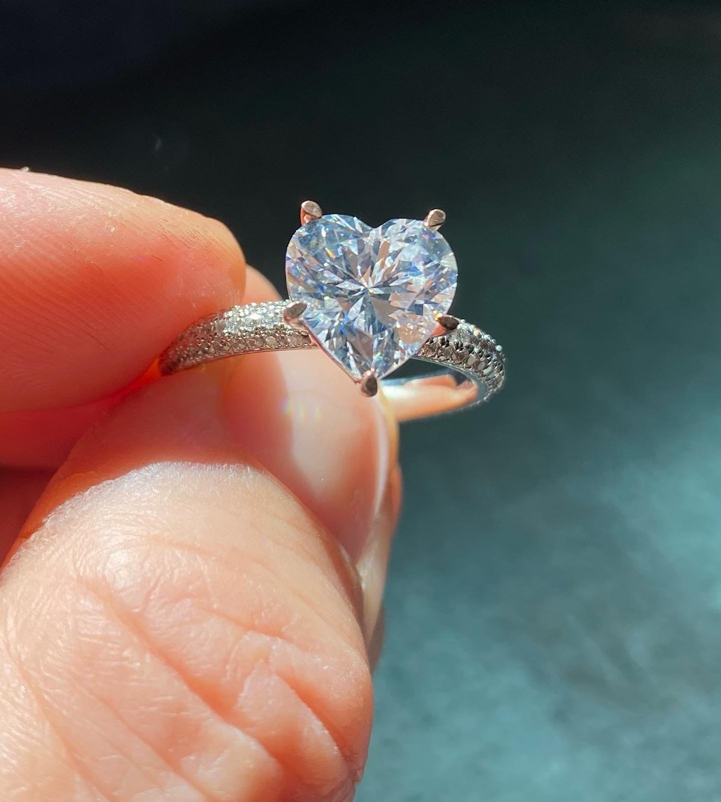Heart Cut Cubic Zirconia and Round Cut Pave Engagement Ring In Sterling Silver - Boutique Pavè