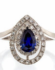 Imitation Sapphire and Cubic Zirconia Pear Cut Double Halo Engagement Ring In Sterling Silver - Boutique Pavè