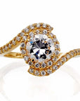 One Carat Cubic Zirconia Scrolling Halo Engagement Ring In Sterling Silver - Boutique Pavè