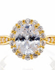 Oval Cut Fancy Halo Cubic Zirconia Engagement Ring In Yellow Gold Plated Sterling Silver - Boutique Pavè