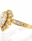 Pear Cut Cubic Zirconia Vintage Halo Engagement Ring In Yellow Gold Plated Sterling Silver - Boutique Pavè
