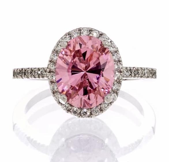 Pink Cubic Zirconia Halo Engagement Ring In Sterling Silver - Boutique Pavè