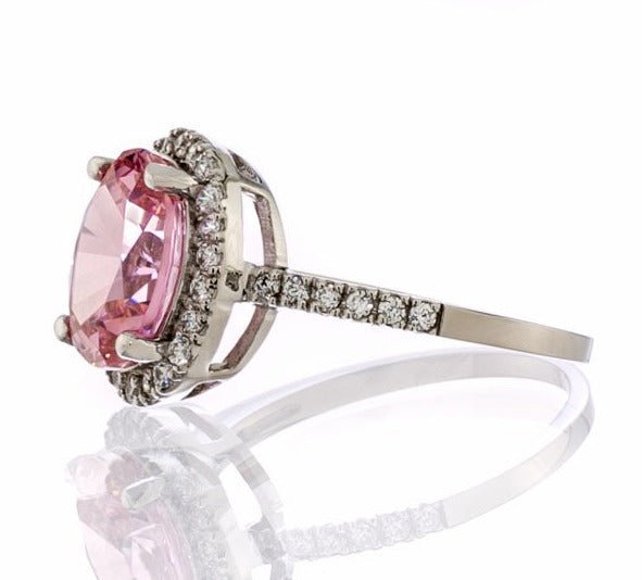 Pink Cubic Zirconia Halo Engagement Ring In Sterling Silver - Boutique Pavè