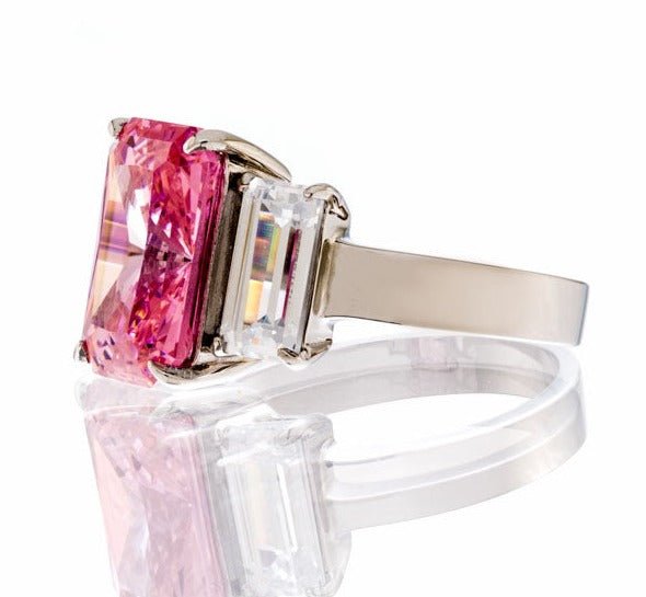 Pink Radiant Cut Cubic Zirconia Engagement Ring In Sterling Silver - Boutique Pavè