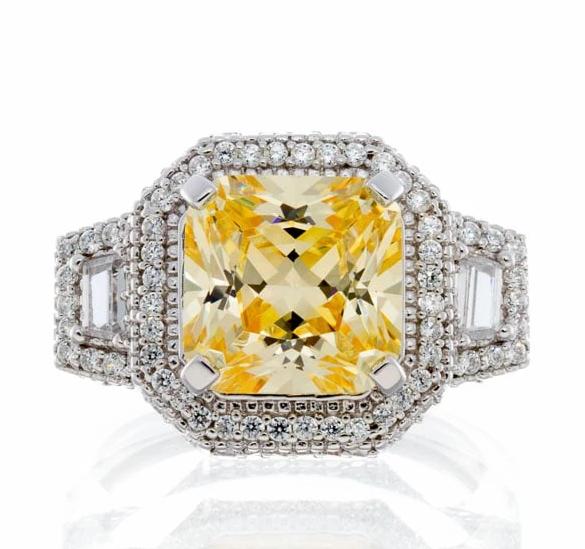 Princess Cut Canary Cubic Zirconia Engagement Ring In White Gold Plated Sterling Silver - Boutique Pavè