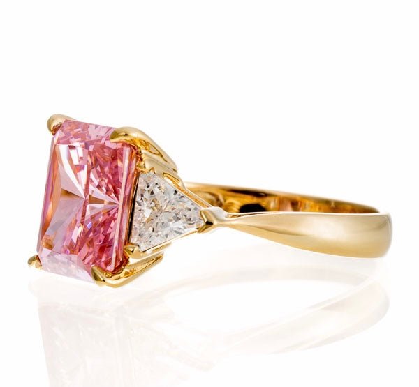 Radiant and Triangle Cut Pink Cubic Zirconia Engagement Ring In Sterling Silver - Boutique Pavè