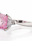Radiant and Triangle Cut Pink Cubic Zirconia Engagement Ring In Sterling Silver - Boutique Pavè