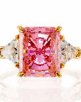 Radiant and Triangle Cut Pink Cubic Zirconia Engagement Ring In Sterling Silver - Boutique Pavè