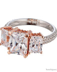 Radiant Cut Three Stone Cubic Zirconia Engagement Ring In Sterling Silver - Boutique Pavè