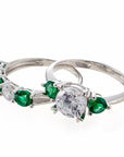 Round and Emerald Accent Cubic Zirconia Engagement Ring - White Gold Plated Sterling Silver - Boutique Pavè