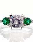 Round and Emerald Accent Cubic Zirconia Engagement Ring - White Gold Plated Sterling Silver - Boutique Pavè