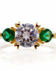 Round and Emerald Accent Cubic Zirconia Engagement Ring - Yellow Gold Plated Sterling Silver - Boutique Pavè