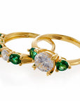 Round and Emerald Accent Cubic Zirconia Engagement Ring - Yellow Gold Plated Sterling Silver - Boutique Pavè