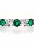 Round and Emerald Green Cubic Zirconia 5 Stone Anniversary Band - White Gold Plated Sterling Silver - Boutique Pavè