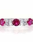 Round and Ruby Red Cubic Zirconia 5 Stone Anniversary Band - White Gold Plated Sterling Silver - Boutique Pavè