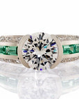 Round Cubic Zirconia Faux Emerald Accent Engagement Ring In Sterling Silver - Boutique Pavè