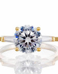 round solitaire and baguette accent engagement ring yellow gold plated sterling silver - Boutique Pavè