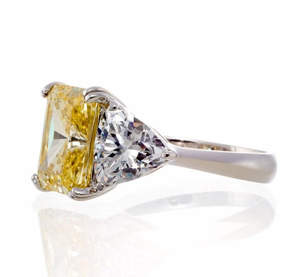 Unique Chunky Cushion Cut Canary Cubic Zirconia Engagement Ring In White Gold Plated Sterling Silver - Boutique Pavè