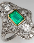 Vintage Inspired Bezel Set Emerald Green Cubic Zirconia Silver Engagement Ring - Boutique Pavè