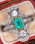 Vintage Inspired Bezel Set Emerald Green Cubic Zirconia Silver Engagement Ring - Boutique Pavè