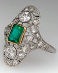 Vintage Inspired Bezel Set Emerald Green Cubic Zirconia Silver Engagement Ring - Boutique Pavè