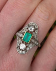 Vintage Inspired Bezel Set Emerald Green Cubic Zirconia Silver Engagement Ring - Boutique Pavè