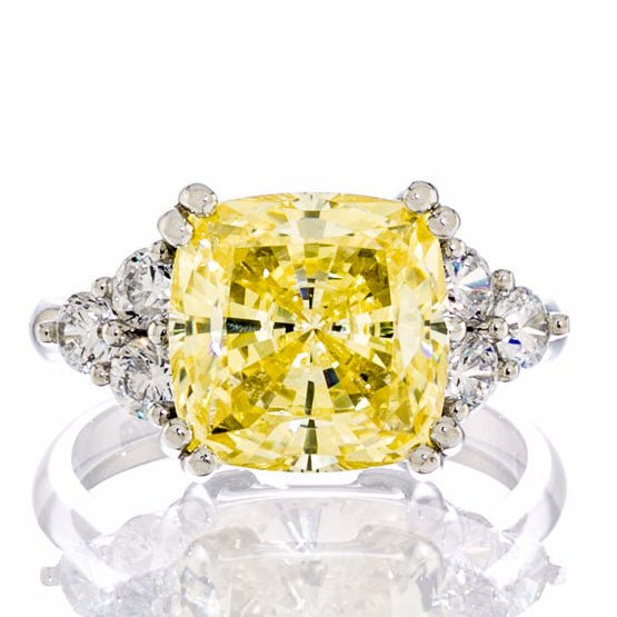 2 Carat Cushion Cut Canary Cubic Zirconia Engagement Ring In White Gold Plated Sterling Silver - Boutique CZ