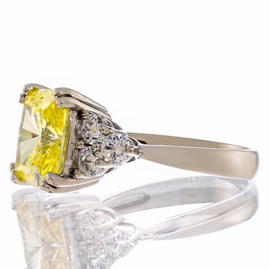 2 Carat Cushion Cut Canary Cubic Zirconia Engagement Ring In White Gold Plated Sterling Silver - Boutique CZ