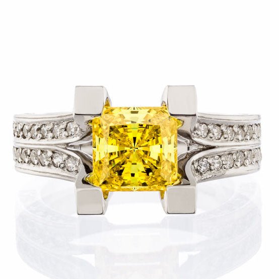 2 Carat Princess Cut Canary and Pave Cubic Zirconia Split Band Engagement Ring - Boutique CZ