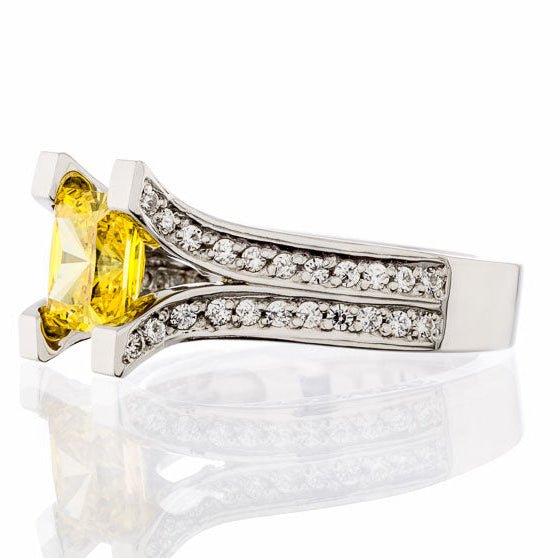 2 Carat Princess Cut Canary and Pave Cubic Zirconia Split Band Engagement Ring - Boutique CZ